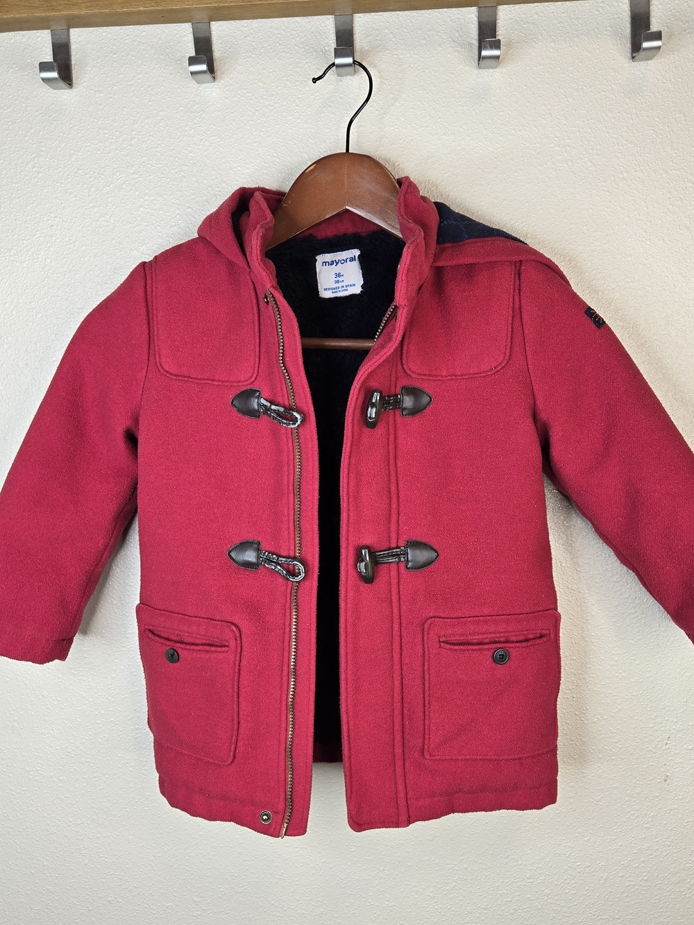 Mayoral Kids Red Hooded Toggle Coat Winter Warm Daniel Tiger Like Coat Size 3T